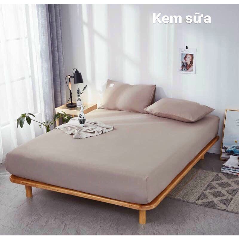 Bộ ga gối Cotton Tici màu begie trơn vintage ra trải giường may nhiều kích thước M2 M4 M6 M8 Lotus Home