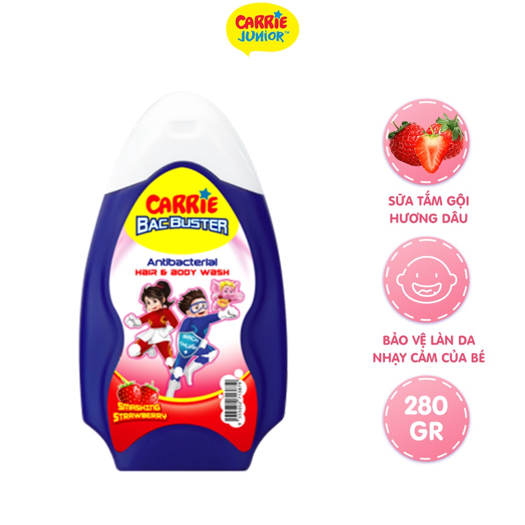 [GIFT] Sữa Tắm Gội Sạch Khuẩn Carrie Junior BacBuster Hương Strawberry 280G