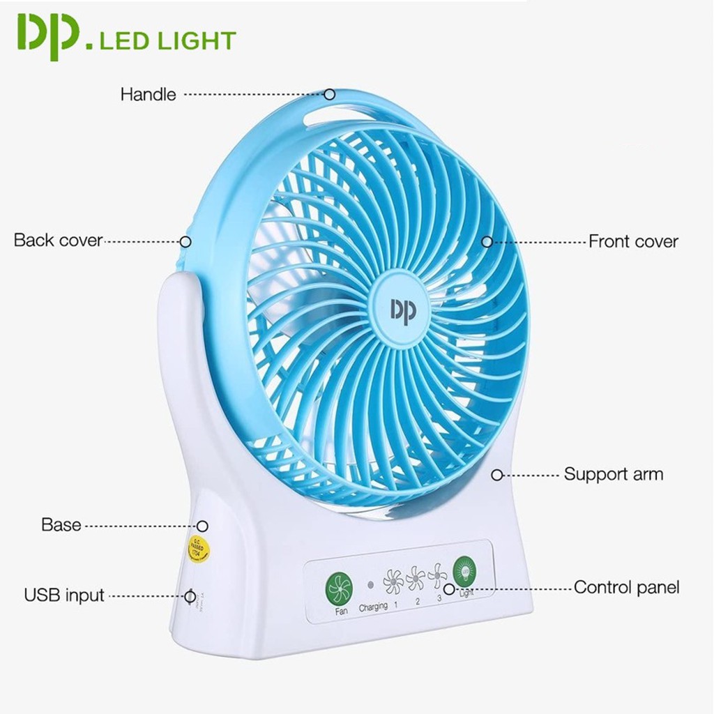 QUẠT SẠC TÍCH ĐIỆN ĐỂ BÀN KÈM ĐÈN LED SIÊU MÁT DP 7605 - LOẠI LỚN - Quạt  Đứng | DienMayHoangNgan.com