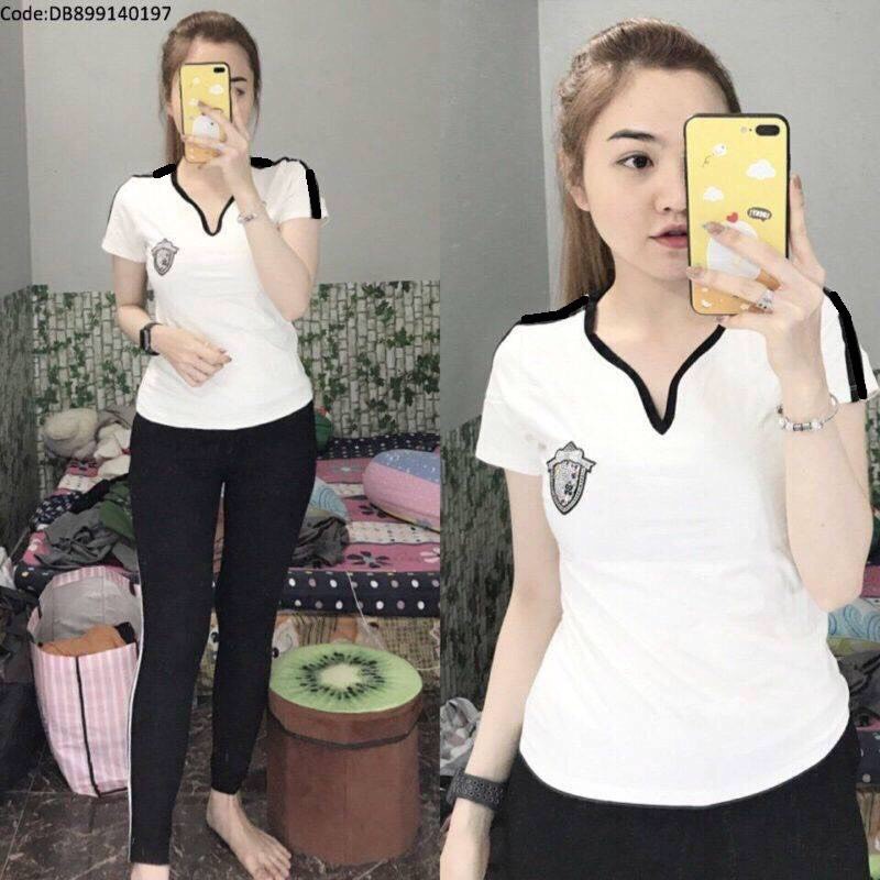 Đồ bộ cotton cổ tim logo thêu