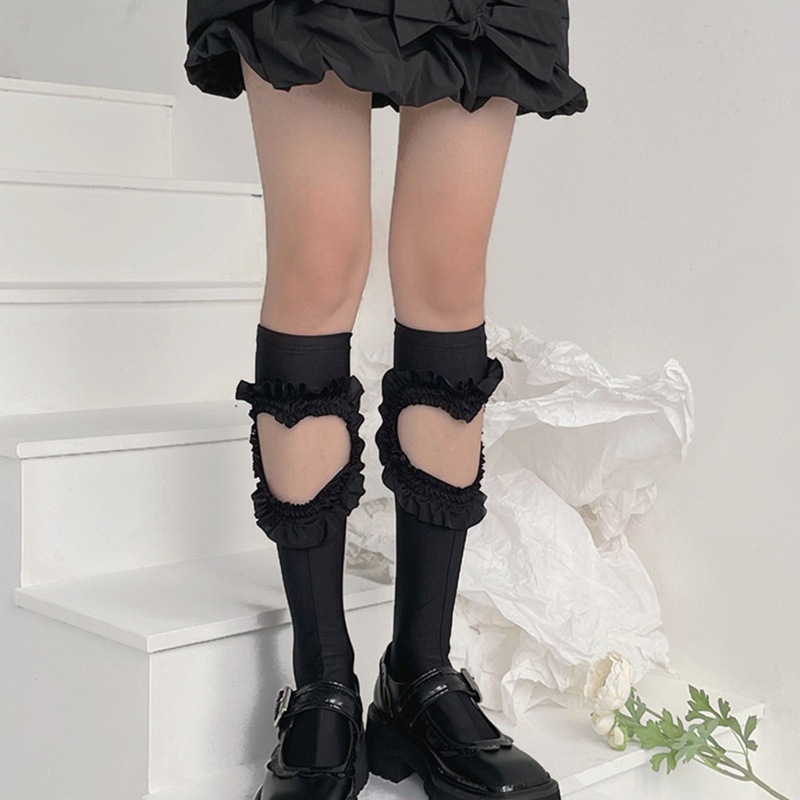 XIXI Tất Bắp Chân Phối Bèo Rỗng Họa Tiết Trái Tim Khoét Rỗng Dễ Thương Cho Bạn Gái