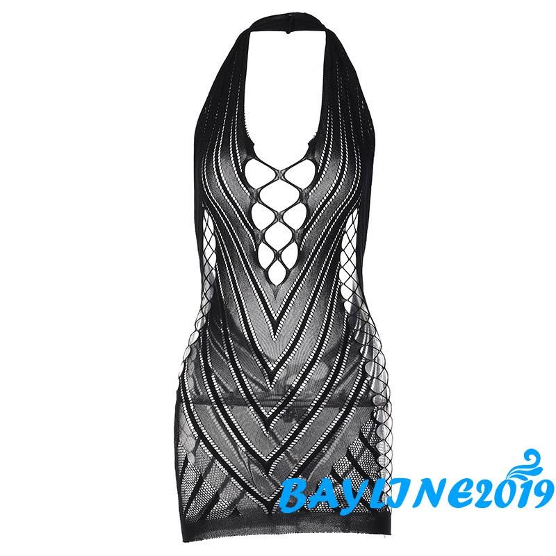 Đầm Ôm Dáng Khoét Lưng Phối Lưới Xuyên Thấu Gợi Cảm Cho Nữ