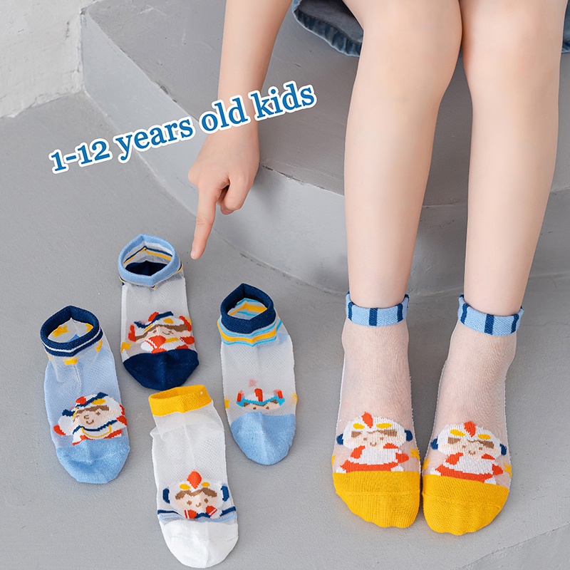 Bộ 5 đôi vớ thoáng khí mùa hè dài ngang mắt cá họa tiết hoạt hình cho trẻ em bé gái