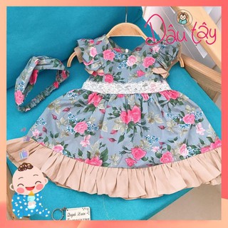 [Hàng Loại 1] Váy hoa hồng xanh bèo nâu Váy thiết kế cao cấp cho bé gái từ 5kg trở lên tới 30kg