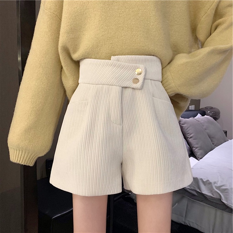 Quần short lưng cao ống rộng màu trơn thời trang Hàn Quốc