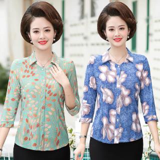Áo Sơ Mi Tay Dài In Họa Tiết Thời Trang Cho Phụ Nữ Trung Niên
