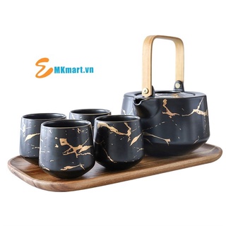 [RẺ HƠN HOÀN TIỀN] Bộ Ấm Trà Gốm Sứ Cao Cấp Men Đá Cẩm Thạch Phong Cách Bắc Âu