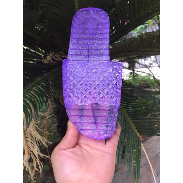 Dép nhựa trong trộn kim tuyến quai ngang đan lưới cho nữ Hp 102