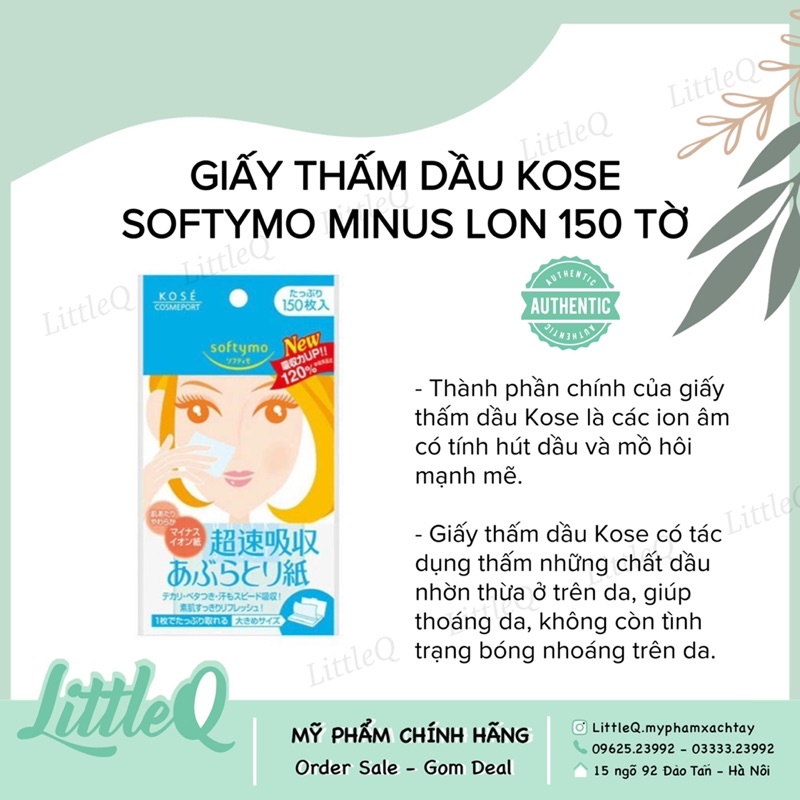 Giấy thấm dầu Kose Softymo Minus Lon NHẬT BẢN 150 tờ