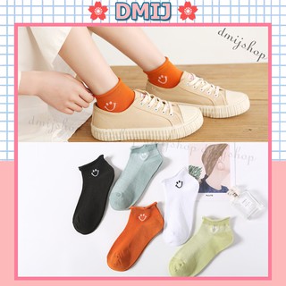 Set 5 đôi tất nữ cổ thấp nhiều màu vớ nữ cổ thấp cổ bèo cười T77