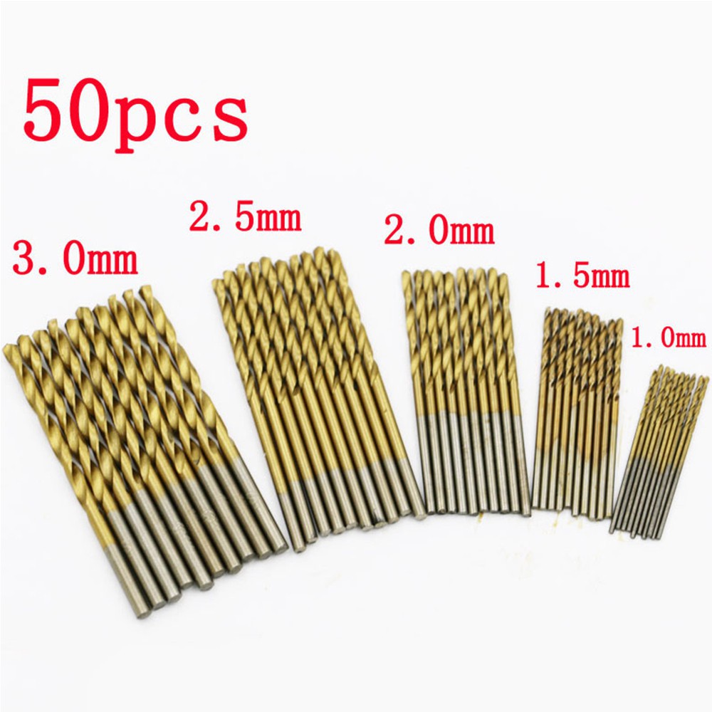 Bộ 50 mũi khoan thép gió bọc titanium kích cỡ 1/1.5/2/2.5/3mm