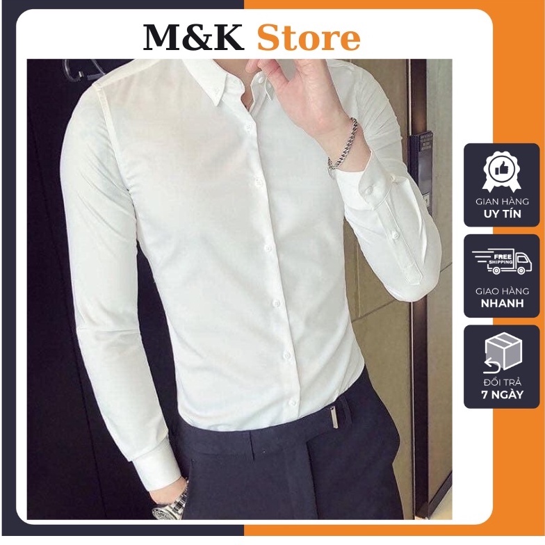ÁO SƠ MI NAM form Hàn quốc màu trắng trẻ trung đơn giản dễ phối đồ item không thể thiếu trong tủ đồ của các bạn nam