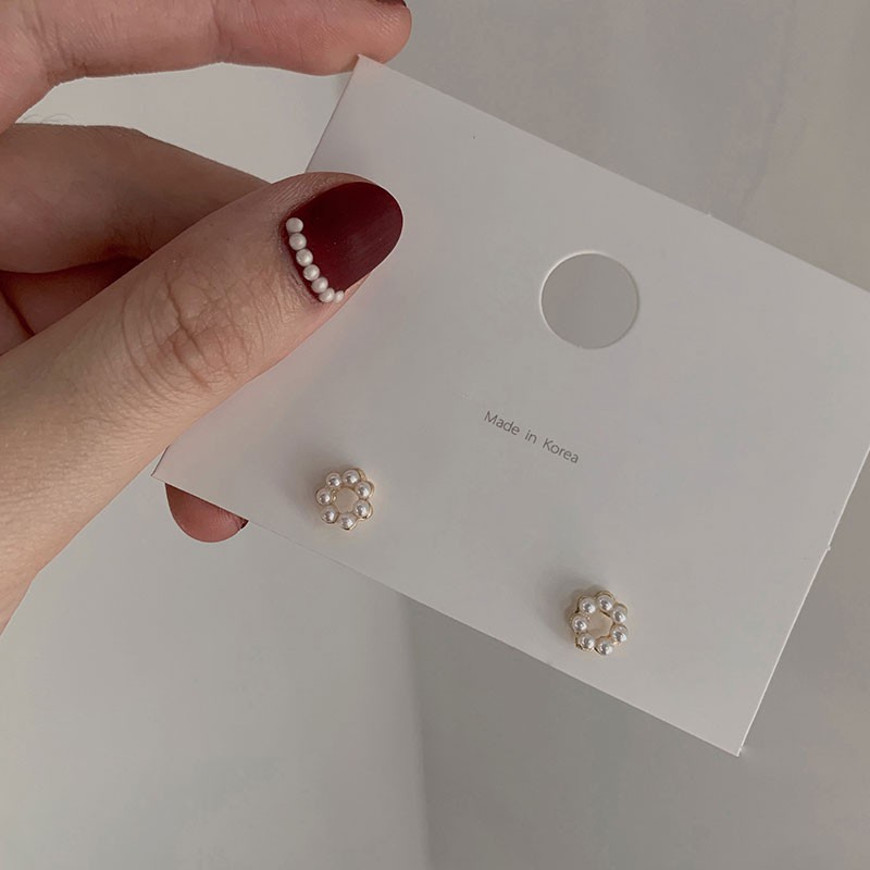 Bông tai mạ bạc 925 mini đính ngọc trai tinh tế dễ thương