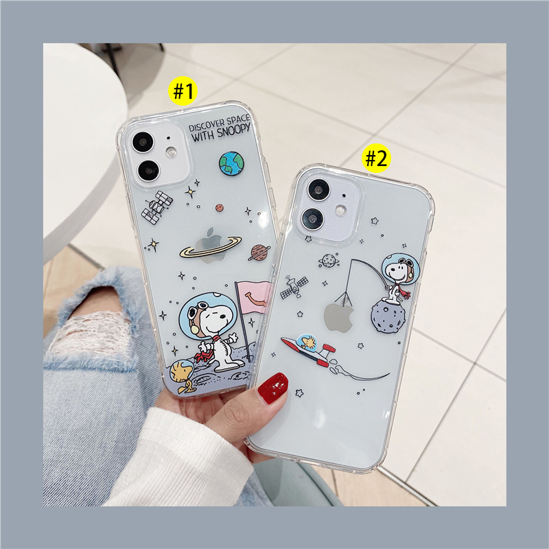 Ốp điện thoại trong suốt in hình vũ trụ Snoopy dành cho iPhone 12 Pro Max 12 Mini 11 Pro Max Xs Max Xr X 8 Plus 7 Plus