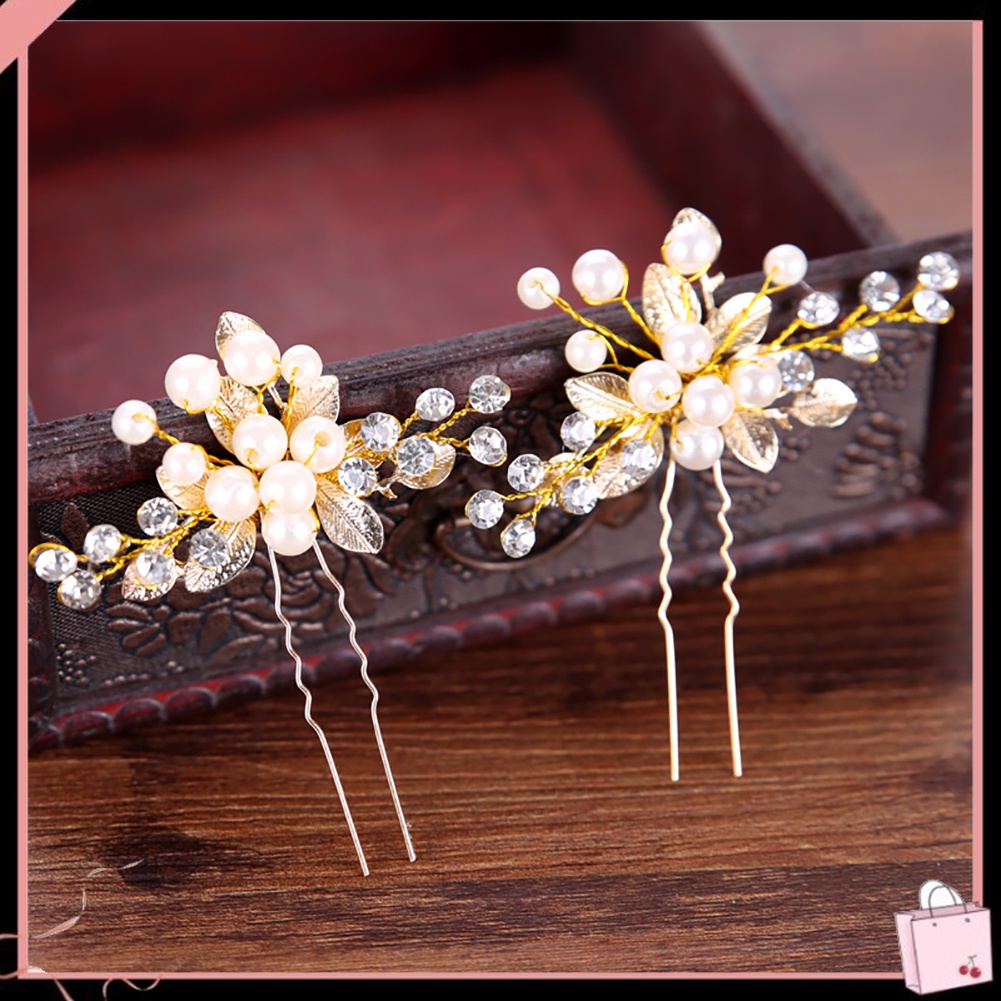 Trâm Cài Tóc Hình Lá Đính Ngọc Trai Nhân Tạo Dễ Thương Cho Cô Dâu