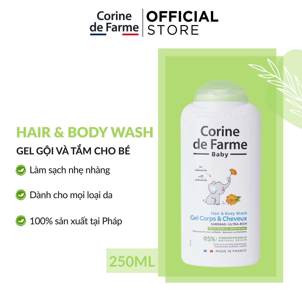 Gel gội và tắm cho bé Corine de Farme Hair &amp; Body Wash 250ml