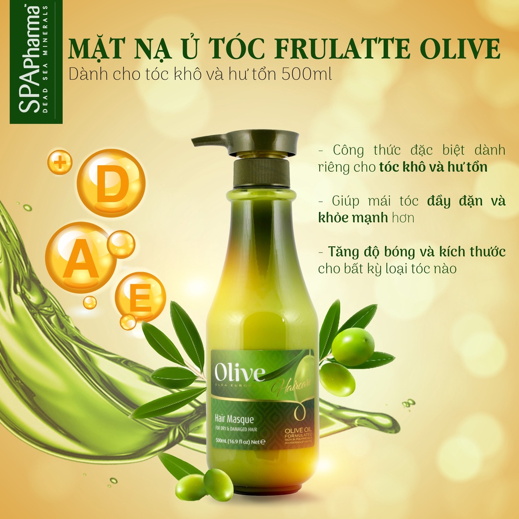 Mặt Nạ Ủ Tóc Hư Tổn Spa Pharma Frulatte Olive Hair Masque For Dry &amp; Damaged Hair 500ml