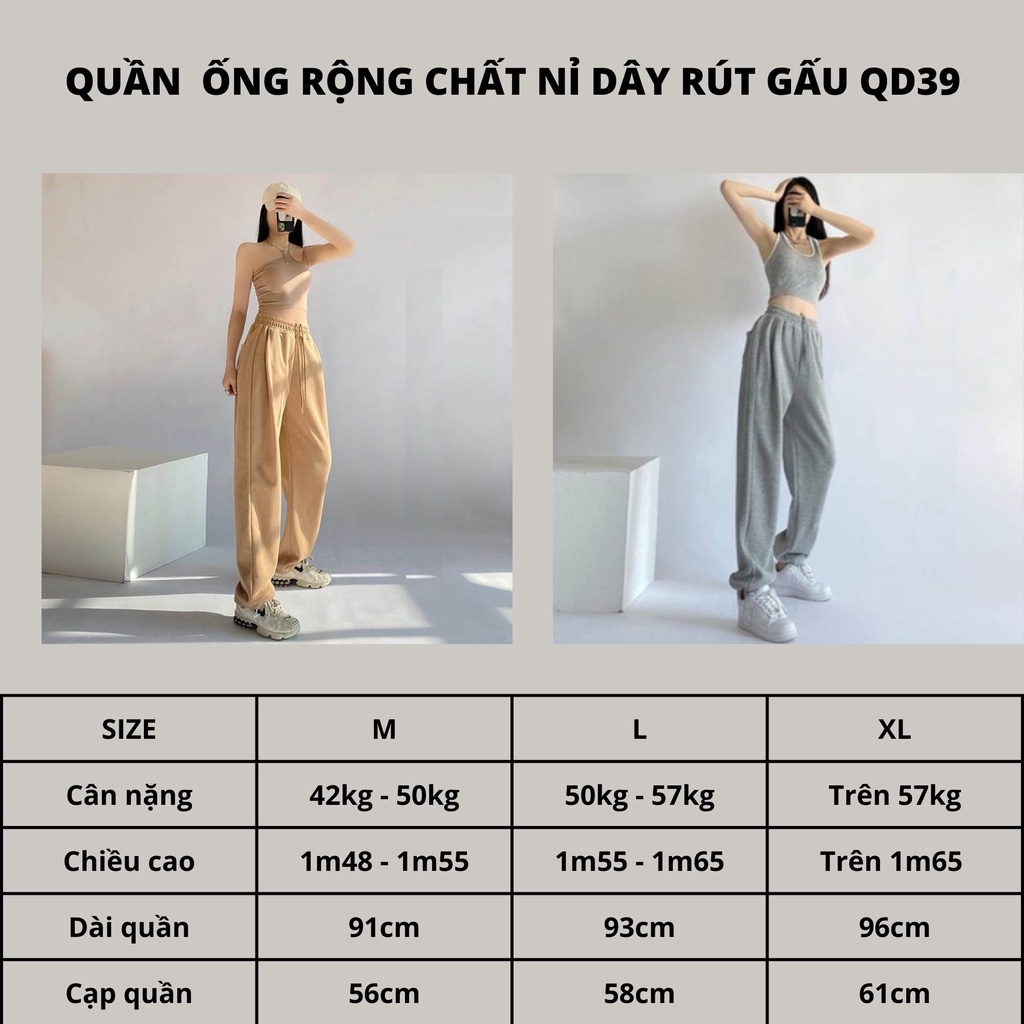 Quần ống rộng chất liệu nỉ bo gấu Zinti Store QD39