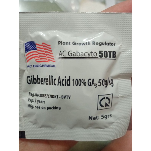 Phân Bón Lá Gibber 4TB GA3 - Gibberellic Acid 100% gói 5 gam