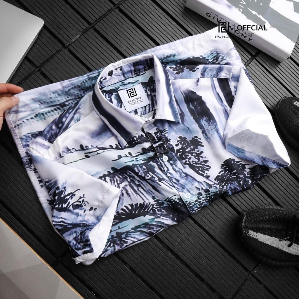 Áo sơ mi ngắn tay hoạ tiết PUNDO sơ mi mùa hè phù hợp đi biển ASMPD332