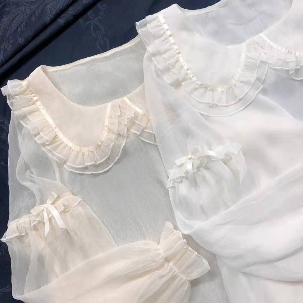 Áo Sơ Mi Voan Cổ Thủy Thủ Tay Ngắn Chống Nắng Phong Cách Lolita Chính Hãng