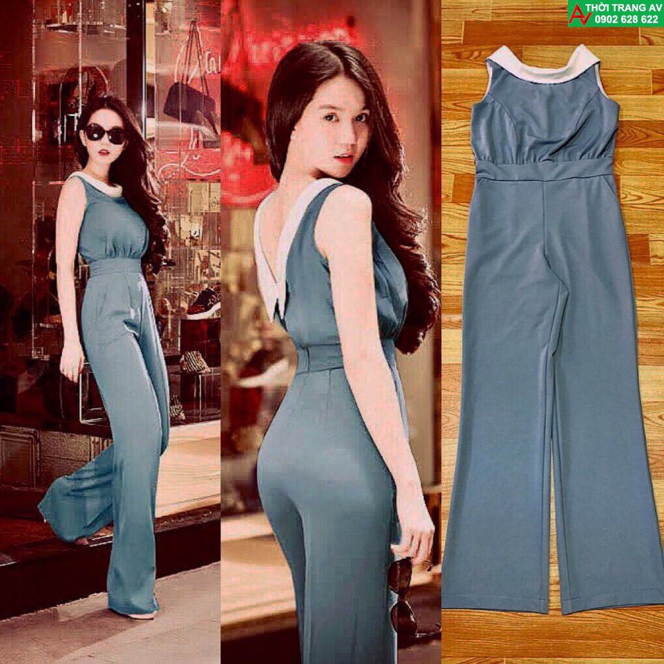 Jumpsuit - Đồ bay dài cổ lá sen hở lưng V giống Ngọc Trinh - AV5377