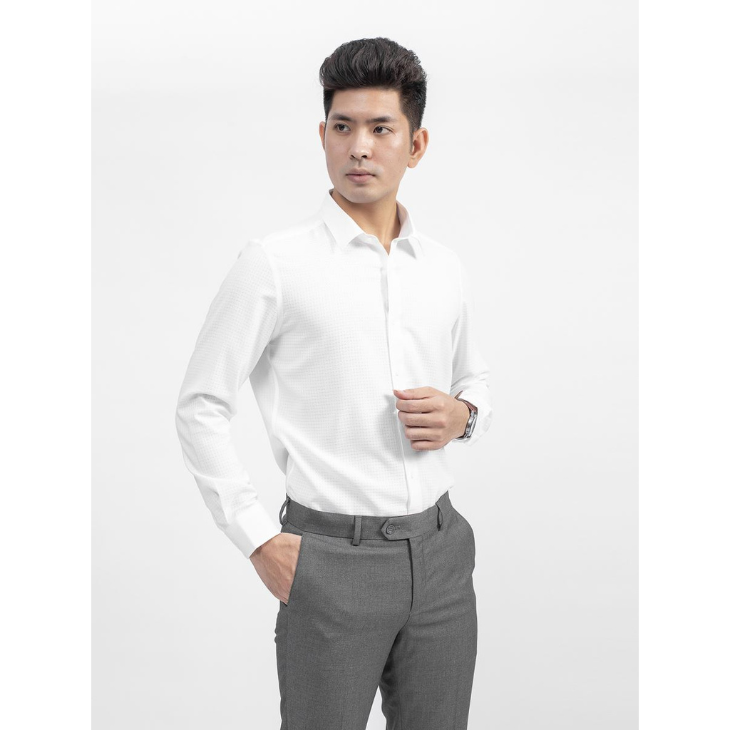 Áo Sơ Mi Nam Tay Dài Aristino ALS08009 Màu Trắng Caro Dệt Lỗ Kiểu Dáng Slim Fit Chất Liệu Nano