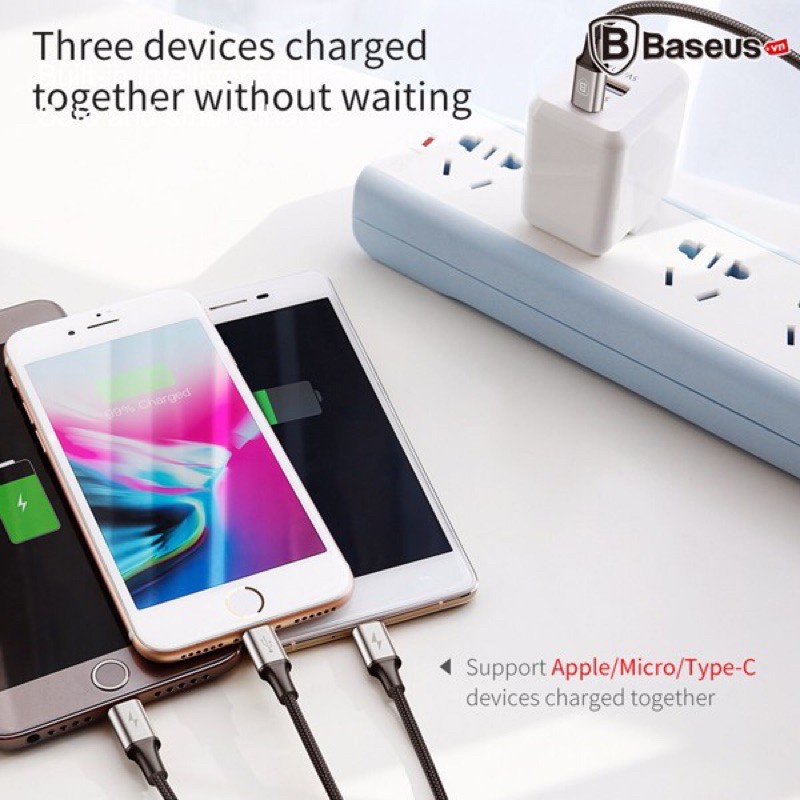 Cáp sạc và truyền dữ liệu tốc độ cao Baseus tích hợp 3 đầu kết nối