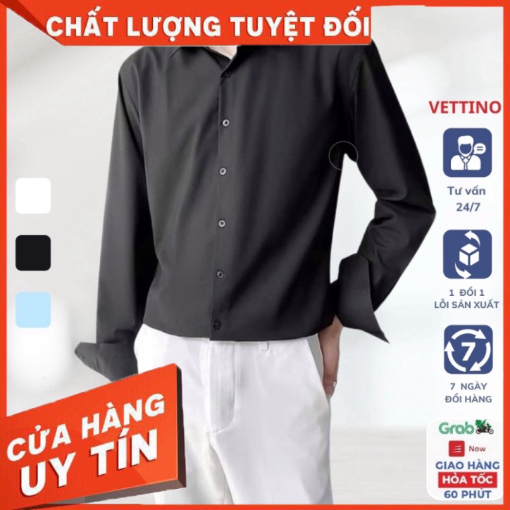 Áo sơ mi nam nữ dài tay Vettino sơ mi unisex form rộng vải lụa thái chống bai xù - Hàng nhập khẩu