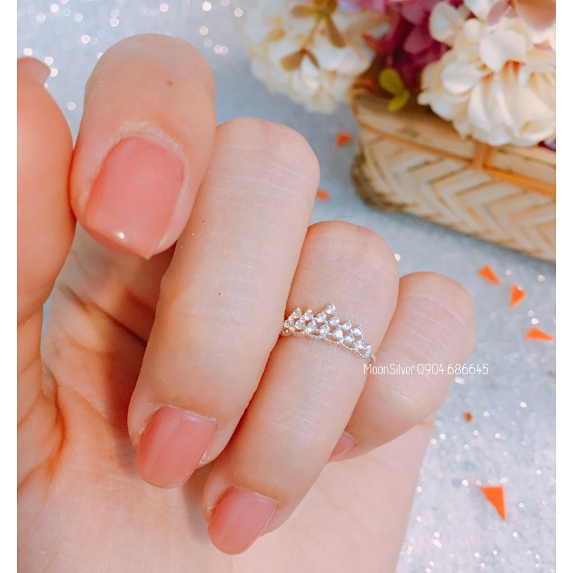Nhẫn bạc nữ moonsilver hình núi vương miện đeo ngón út bạc ý s925
