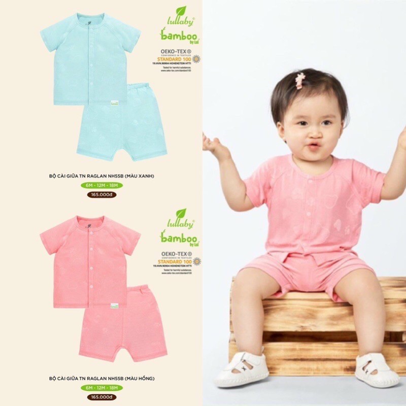 [Mã FAMAYFA2 giảm 10K đơn 50K] Bộ cài giữa tay ngắn Raglan sợi tre Lullaby size 6m-18m