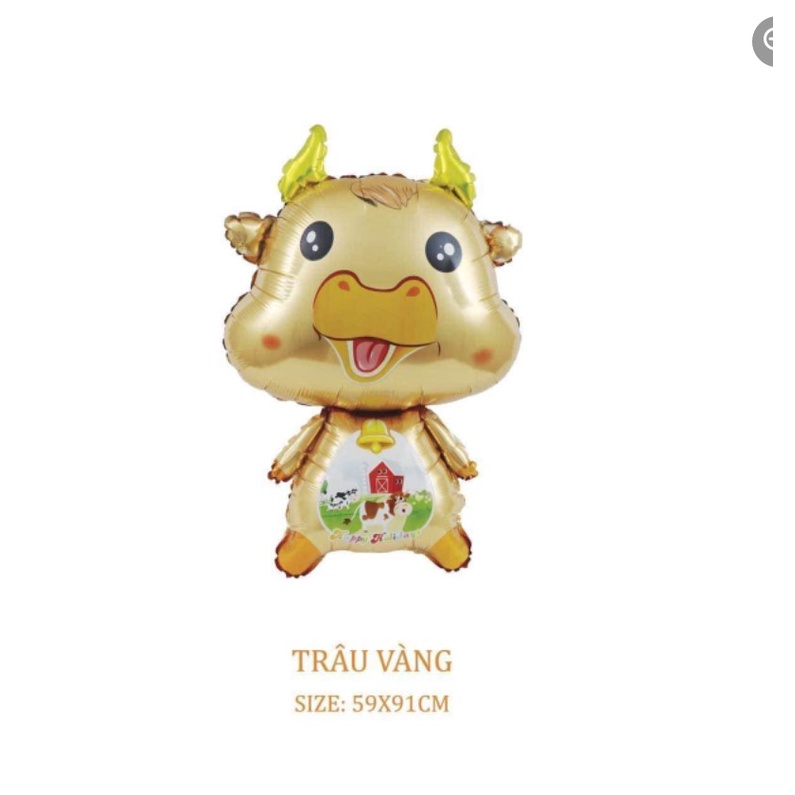 Bóng hình con trâu vàng, con bò size đại, trang trí sinh nhật, thôi nôi, party Fubao Store