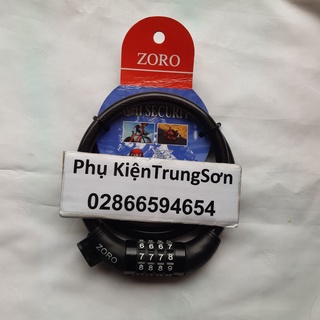 Dây khóa xe ZORO, khóa số, dài 70cm, dây thép xoằn bọc nhựa