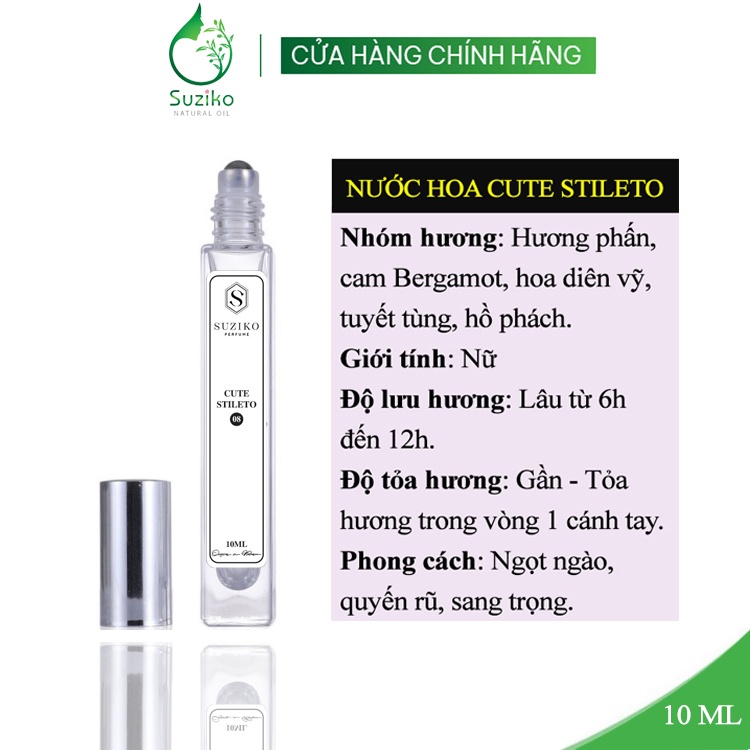 Nước hoa nữ Suziko Cute Stileto ngọt ngào, quyến rũ, sang trọng. Nước hoa mini gợi cảm 10ml dạng lăn tiện lợi