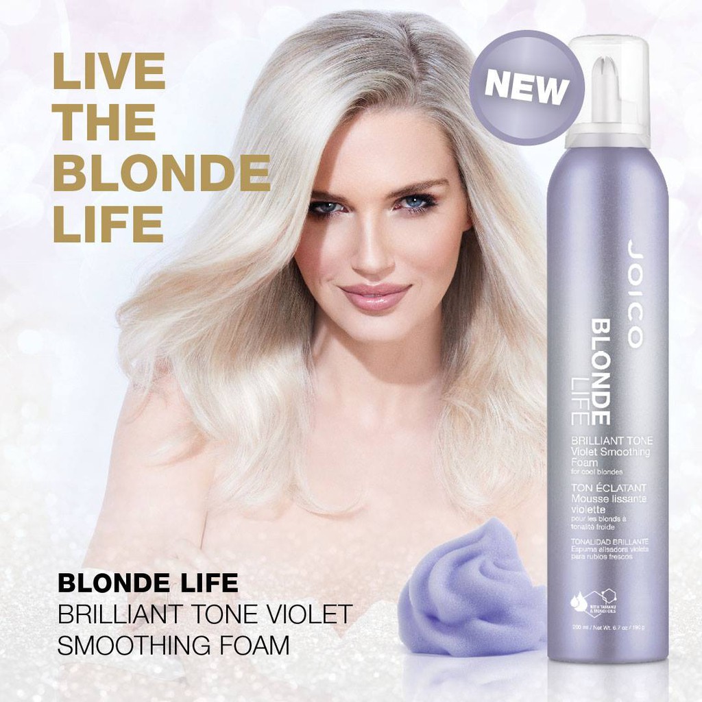 Mousse tạo phồng mượt tóc khử vàng cho tóc tẩy JOICO Blonde Life Brilliant Tone Violet Smoothing Foam 200ml