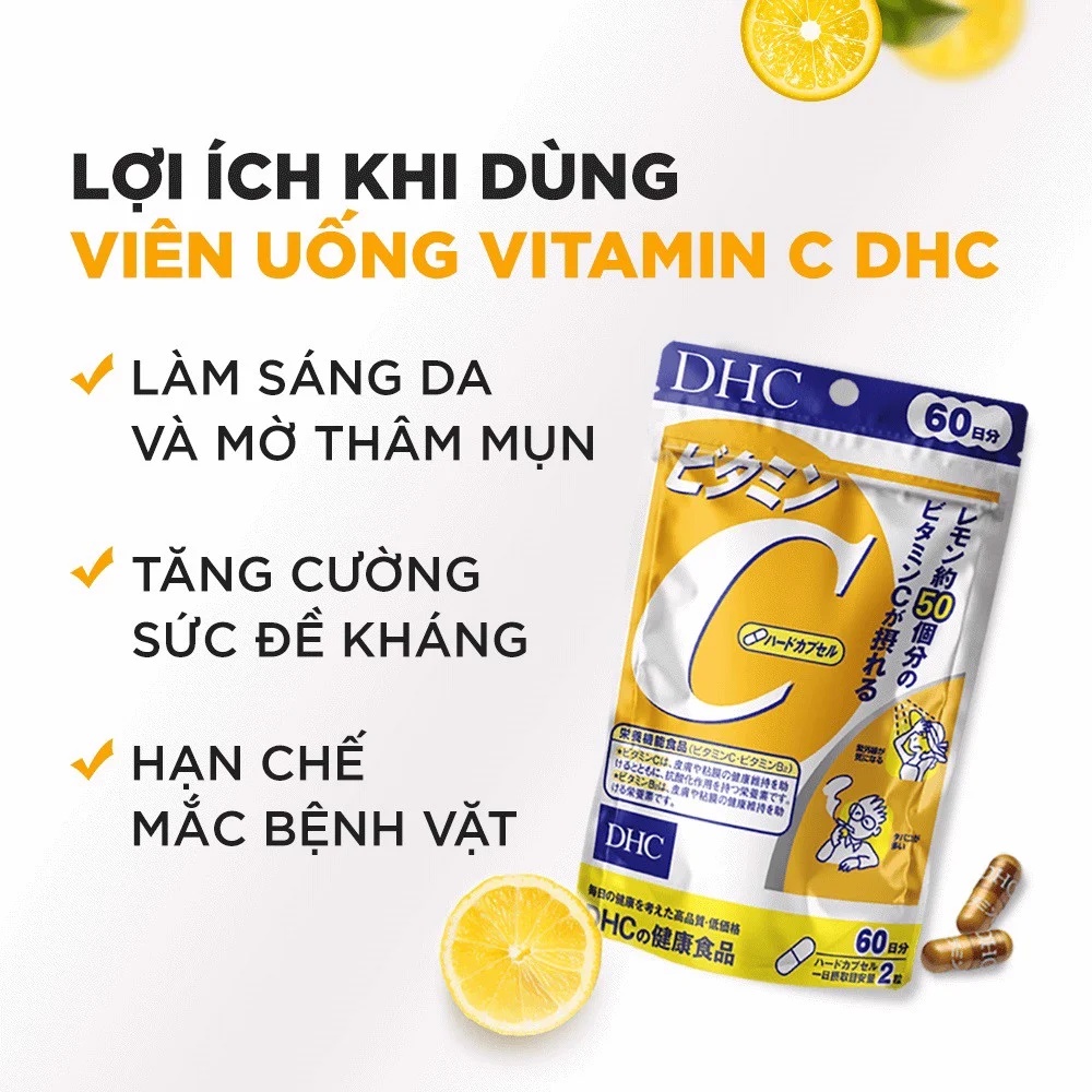 Bộ Đôi Vừa Giảm Mụn Vừa Mờ Thâm DHC Viên Uống Kẽm và Vitamin C (Gói 30 ngày)