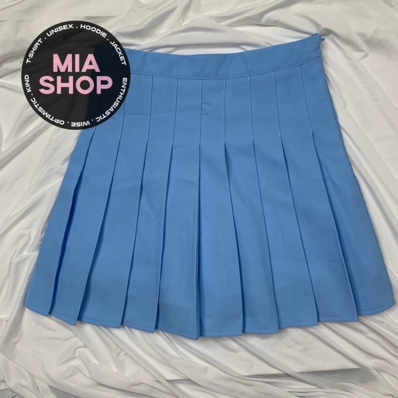 Chân váy xếp ly MIA, Chân váy tennis dáng ngắn xòe chữ A lưng cao, màu xanh da trời, có bigsize