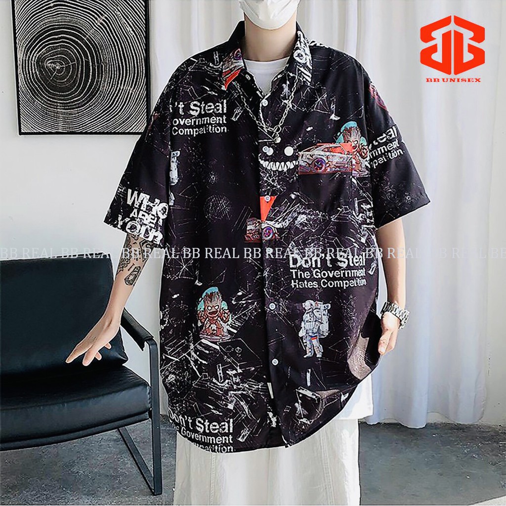 ÁO SƠ MI Tay Ngắn Họa Tiết MV Tay Lỡ FORM UNISEX - BB REAL