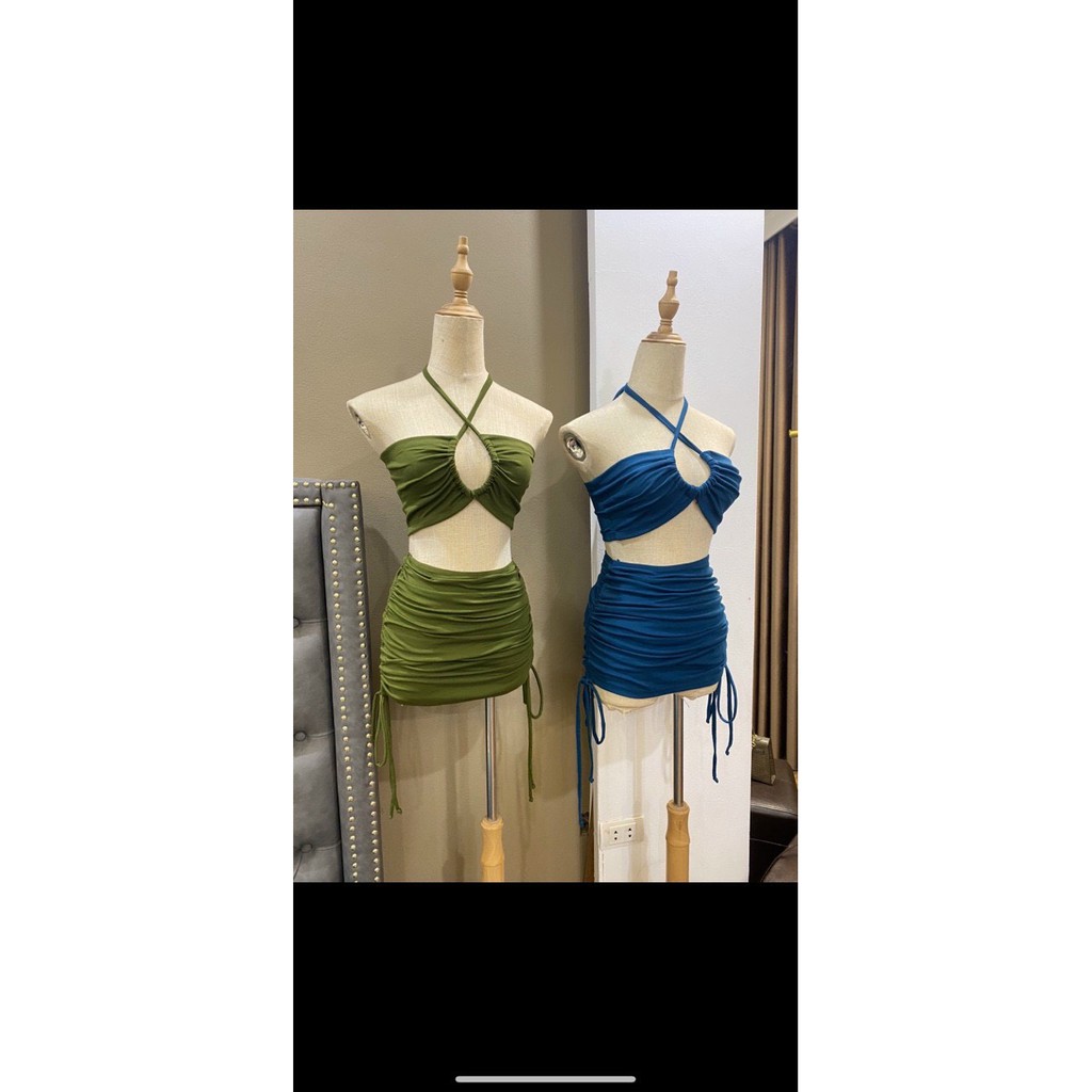 bộ bơi bikini 2 mảnh buộc dây chéo cổ váy rút mặc được nhiều kiểu hot trend | BigBuy360 - bigbuy360.vn