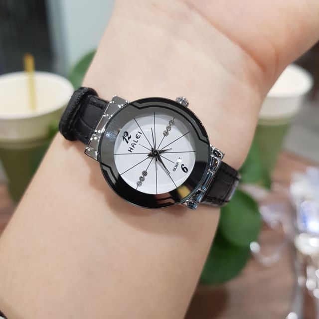 Đồng hồ nữ Halei dây da đen trắng đẹp chống nước tuyệt đối chính hãng Tony Watch 68