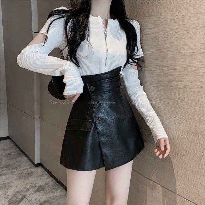 Chân váy da ngắn công sở chữ A da nâu Hàng Quảng Châu - Shinsam STORE | BigBuy360 - bigbuy360.vn