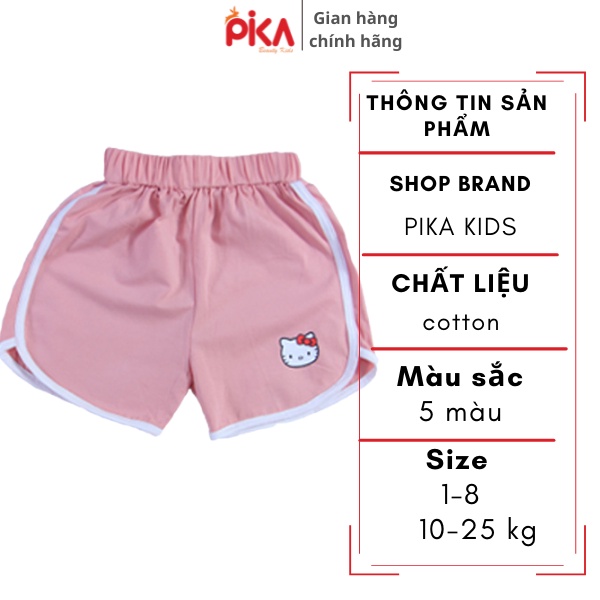 Quần short đùi  -Pika kids - chất liệu 100% cotton kiểu dáng khoẻ khoắn - cho bé gái từ 10-33kg