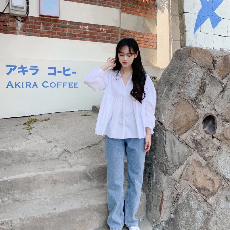 SUXI Áo Sơ Mi Tay Dài Dáng Rộng Thiết Kế Đơn Giản Dễ Phối Đồ Thời Trang Mùa Hè Phong Cách Hàn Quốc Xinh Xắn Cho Nữ