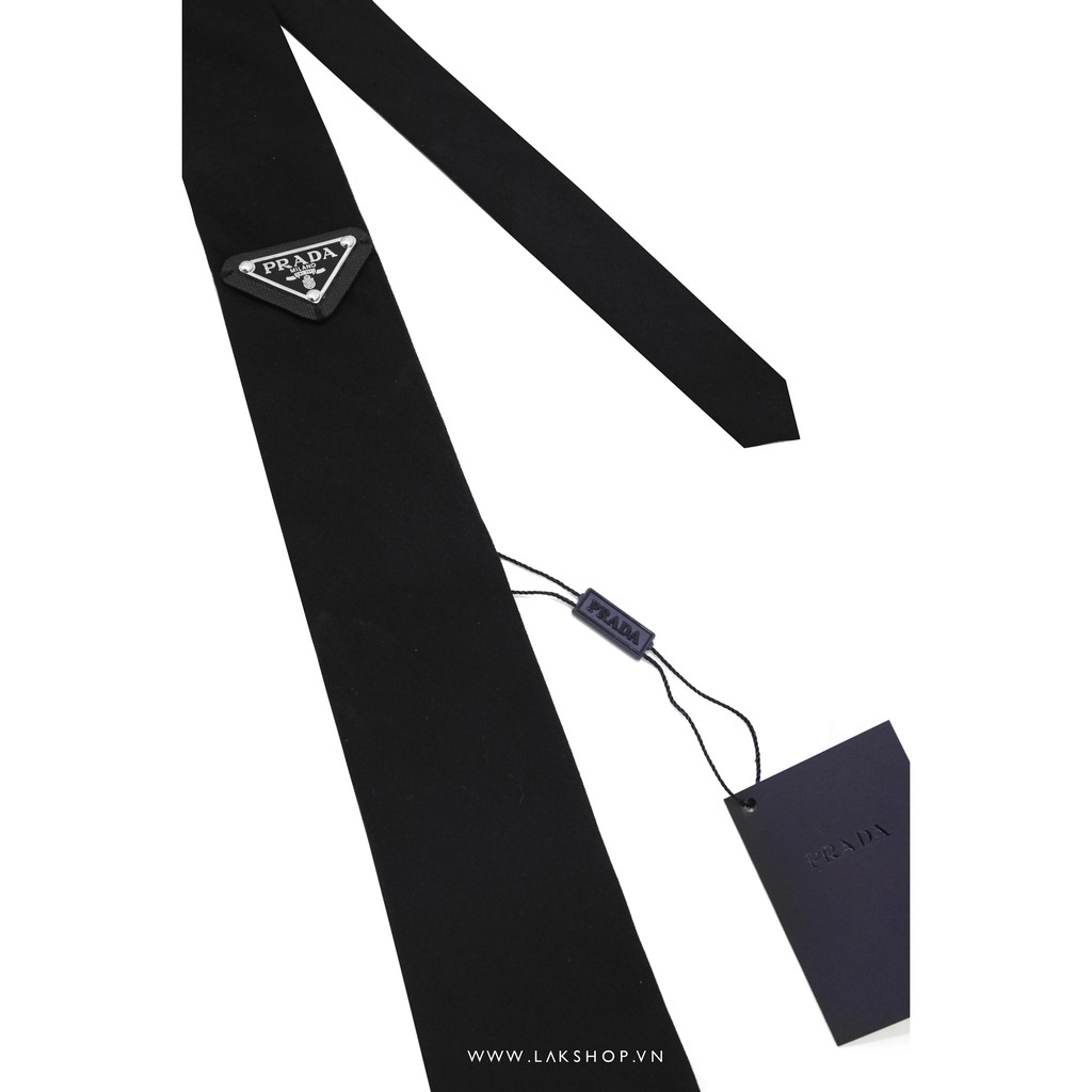 Cà Vạt Pra.Đa Logo Gabardine Tie In Black (7cm) - New version with Tag