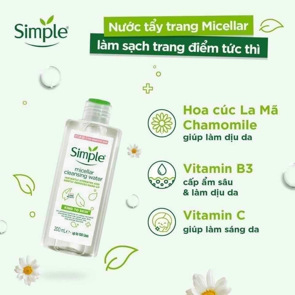 Nước tẩy trang dịu nhẹ Simple Kind to Skin Micellar Cleansing Water 🌿 | BigBuy360 - bigbuy360.vn