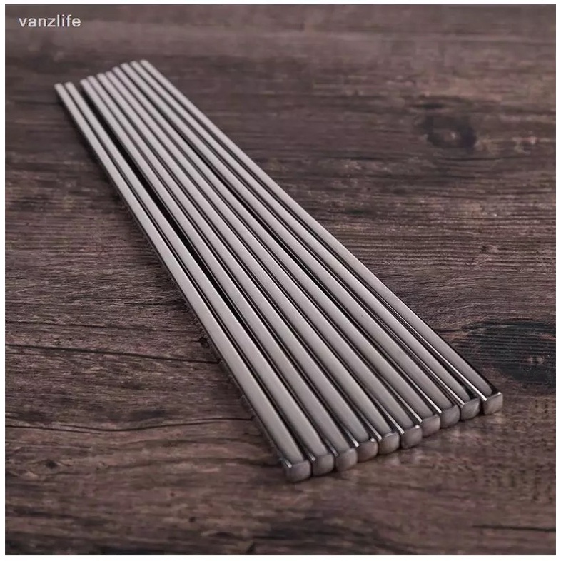 Set 5 Đôi Đũa Inox Chất Lượng Cao 33gr/đôi Có Khắc Laser Chống Trượt -Đũa Vuông -Hàng Nhập Khẩu