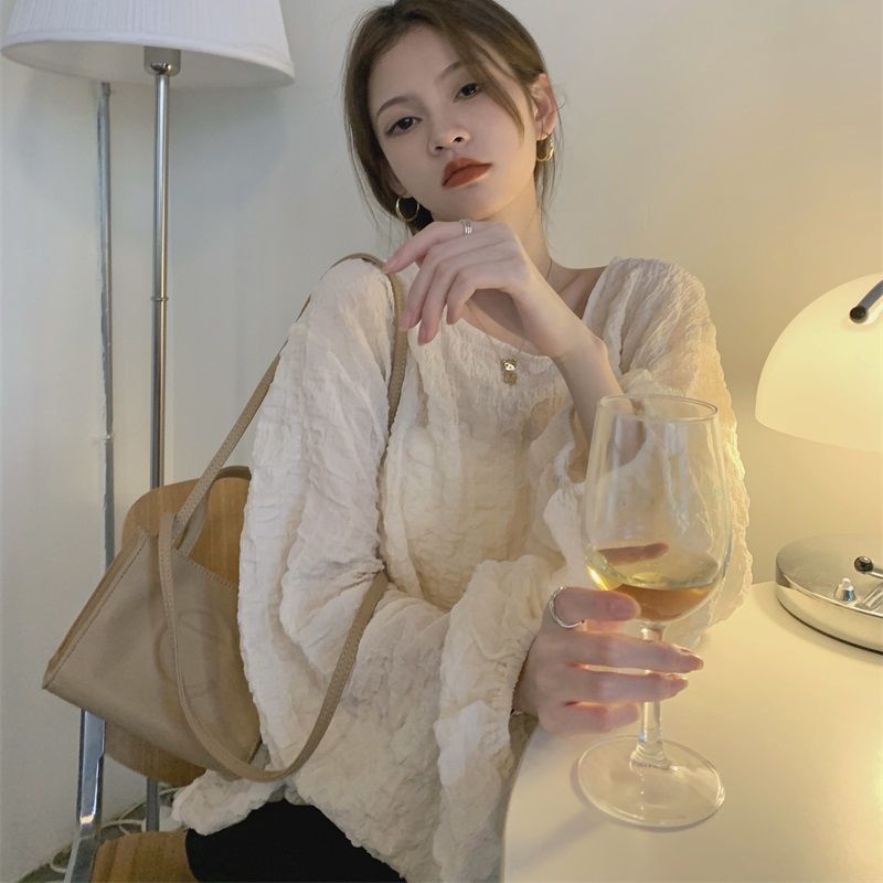 Áo kiểu tay phồng mỏng mềm mại thiết kế thanh lịch cho nữ