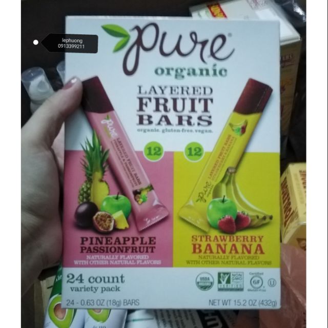 Bánh trái cây nguyên chất PURE 0RGANIC LAYERED FRUIT BARS 432g - USA