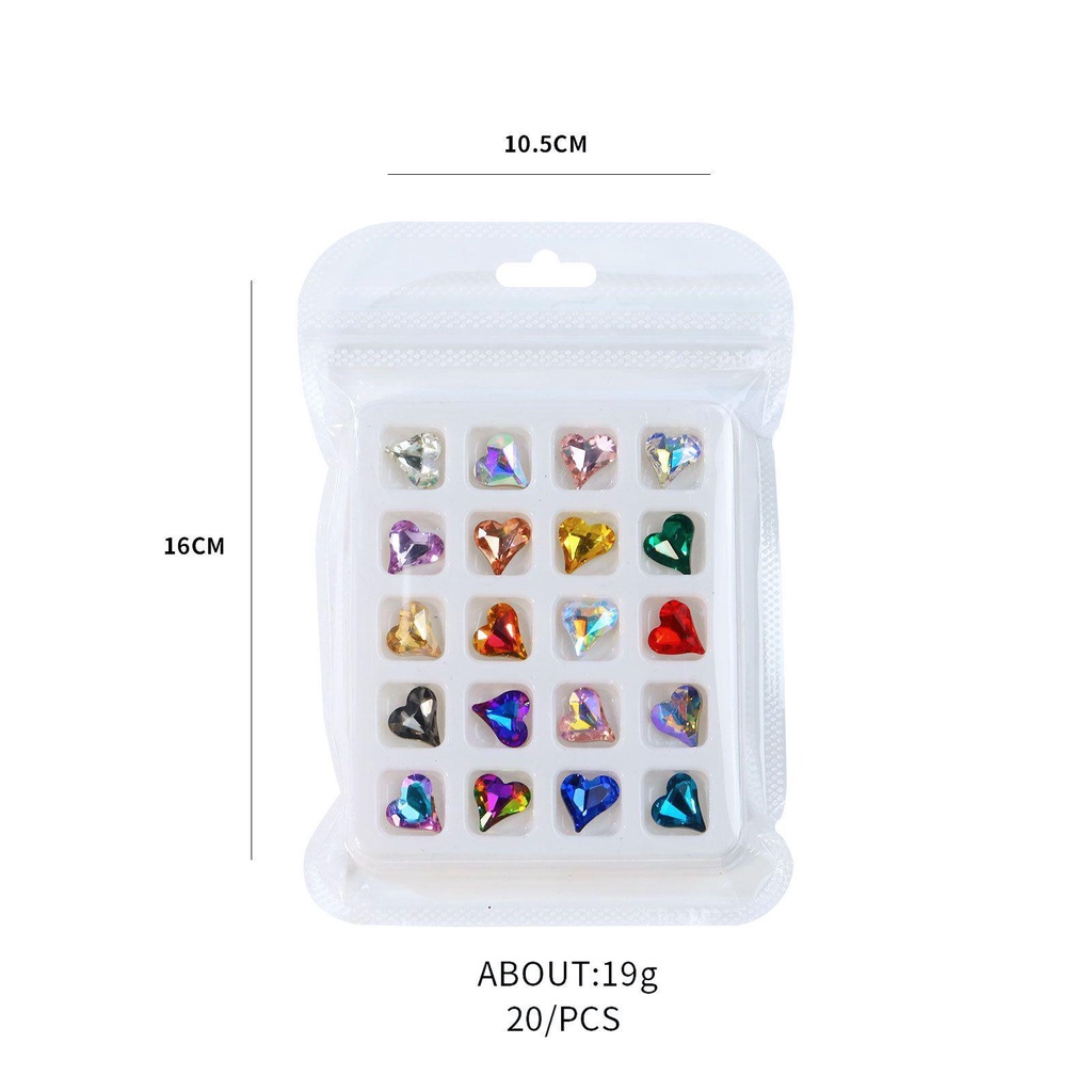 Set 20 Móng Tay Giả|Bộ Dụng Cụ Tự Làm Đồ Thủ Công Tiện Dụng|Hạt Cườm Nhiều Màu Hình Trái Tim