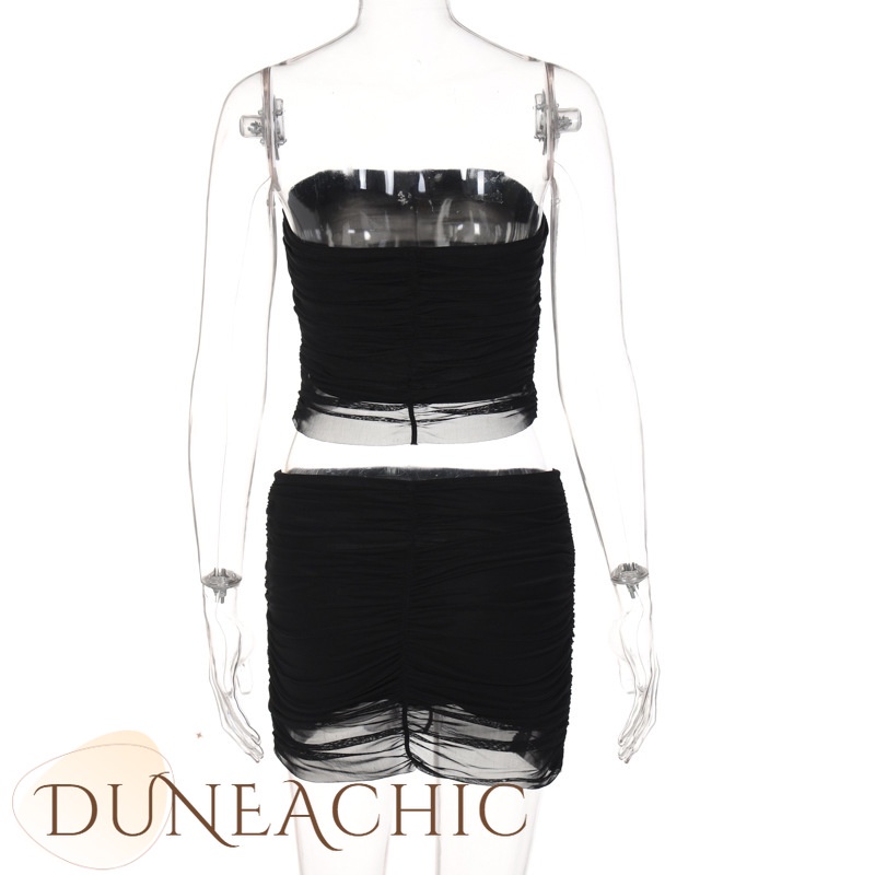Set đồ DUNEA gồm đầm ôm body hở lưng và áo lưới dài tay quyến rũ dành cho nữ